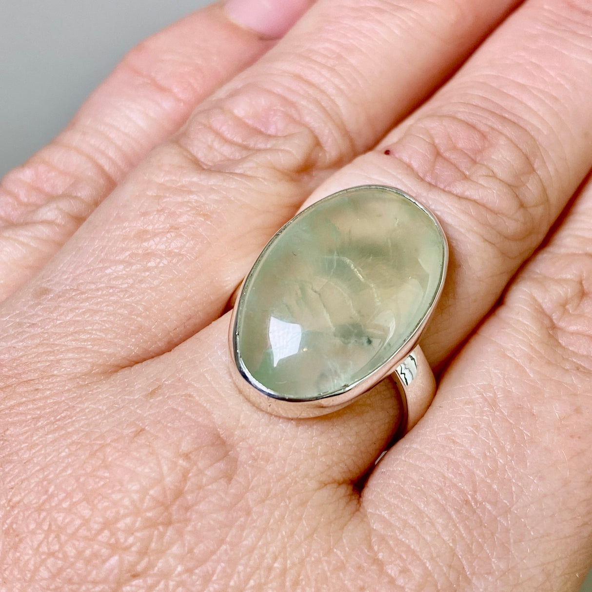 Prehnite Oval Cabochon Ring Size 8 KRGJ3355