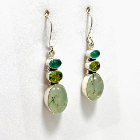 Prehnite, Peridot and Green Chalcedony Multi-stone Earrings KEGJ1449 - Nature's Magick