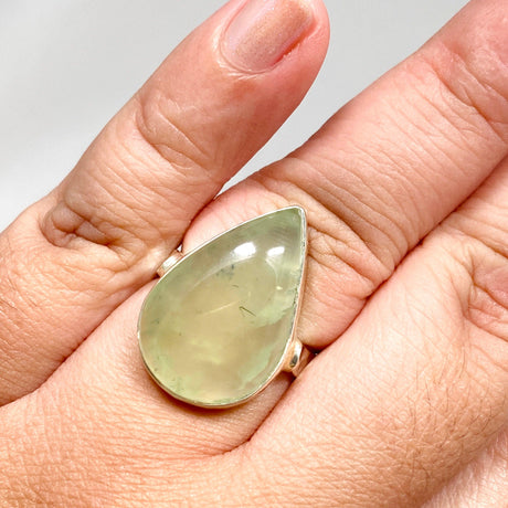 Prehnite Teardrop Hammered Band Ring Size 10 KRGJ3159 - Nature's Magick