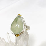 Prehnite Teardrop Hammered Band Ring with Brass Accents Size 7 KRGJ3160 - Nature's Magick