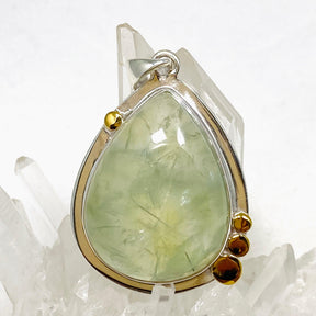 Prehnite Teardrop Pendant with Brass Accents KPGJ4294 - Nature's Magick