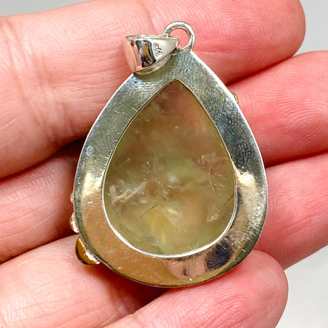 Prehnite Teardrop Pendant with Brass Accents KPGJ4294 - Nature's Magick