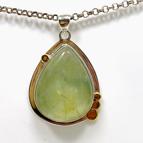 Prehnite Teardrop Pendant with Brass Accents KPGJ4294 - Nature's Magick