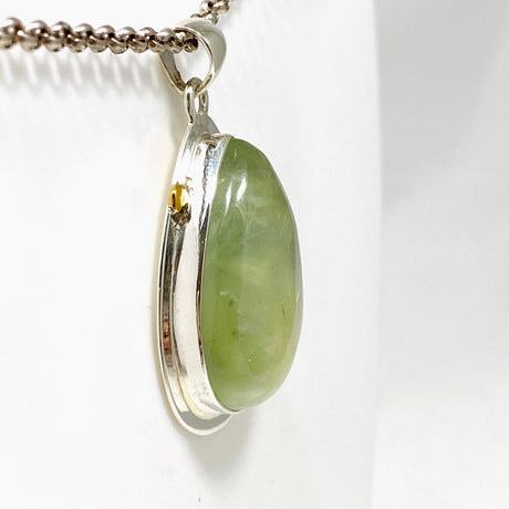 Prehnite Teardrop Pendant with Brass Accents KPGJ4294 - Nature's Magick