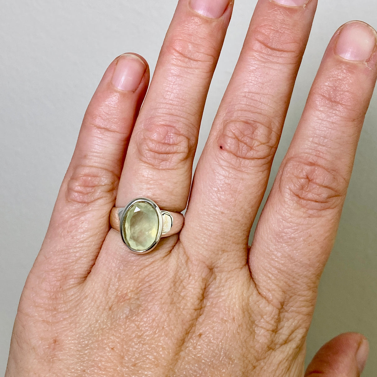 Prehnite Oval Faceted Ring Size 6.5 PRGJ858