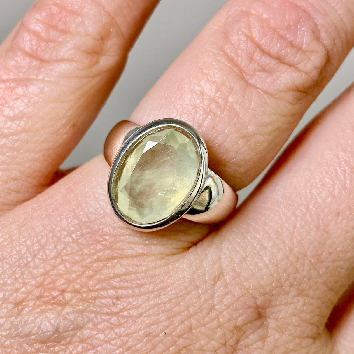 Prehnite Oval Faceted Ring Size 6.5 PRGJ858