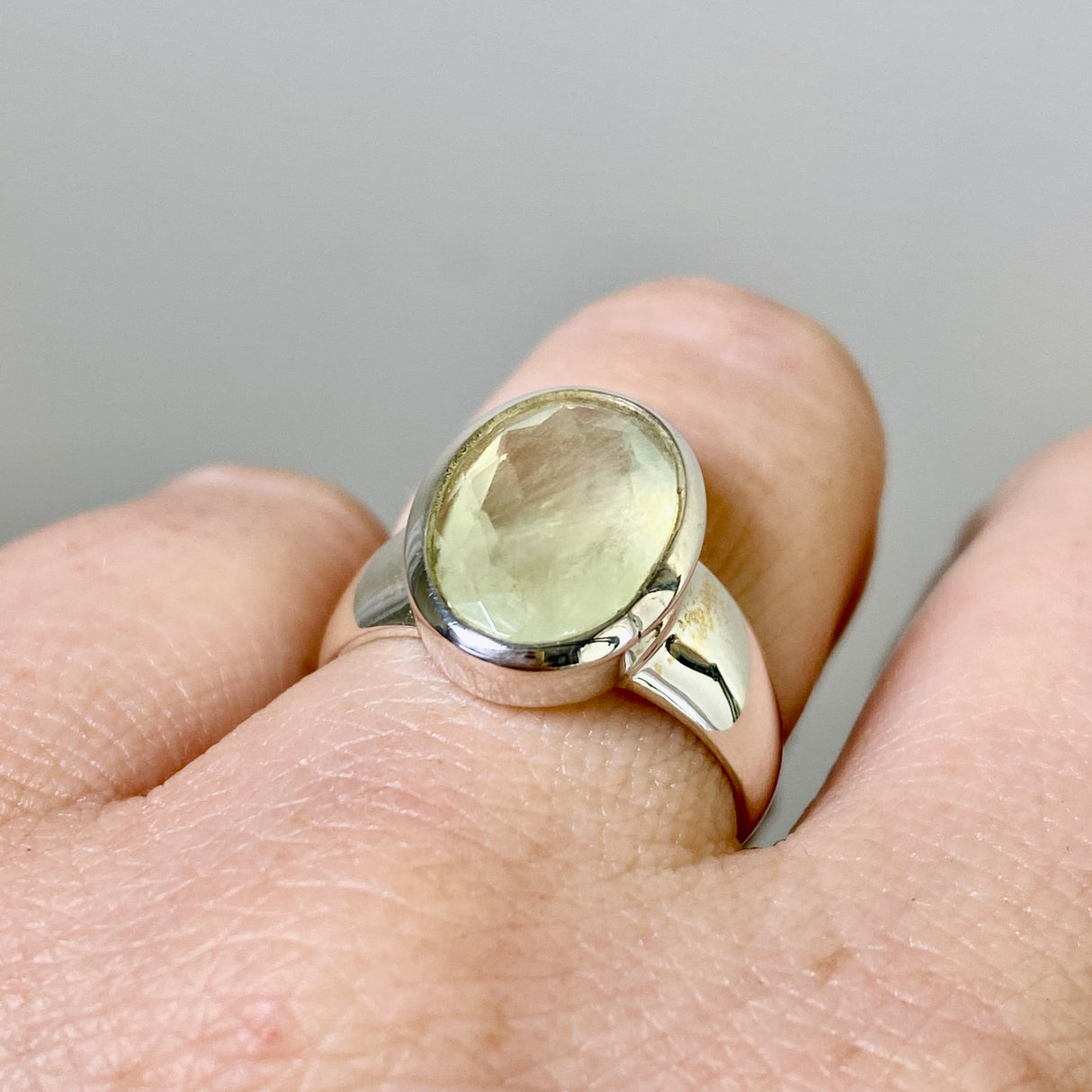 Prehnite Oval Faceted Ring Size 6.5 PRGJ858