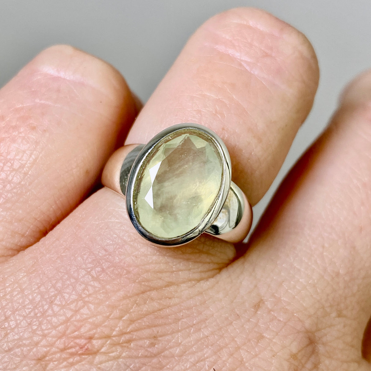Prehnite Oval Faceted Ring Size 6.5 PRGJ858