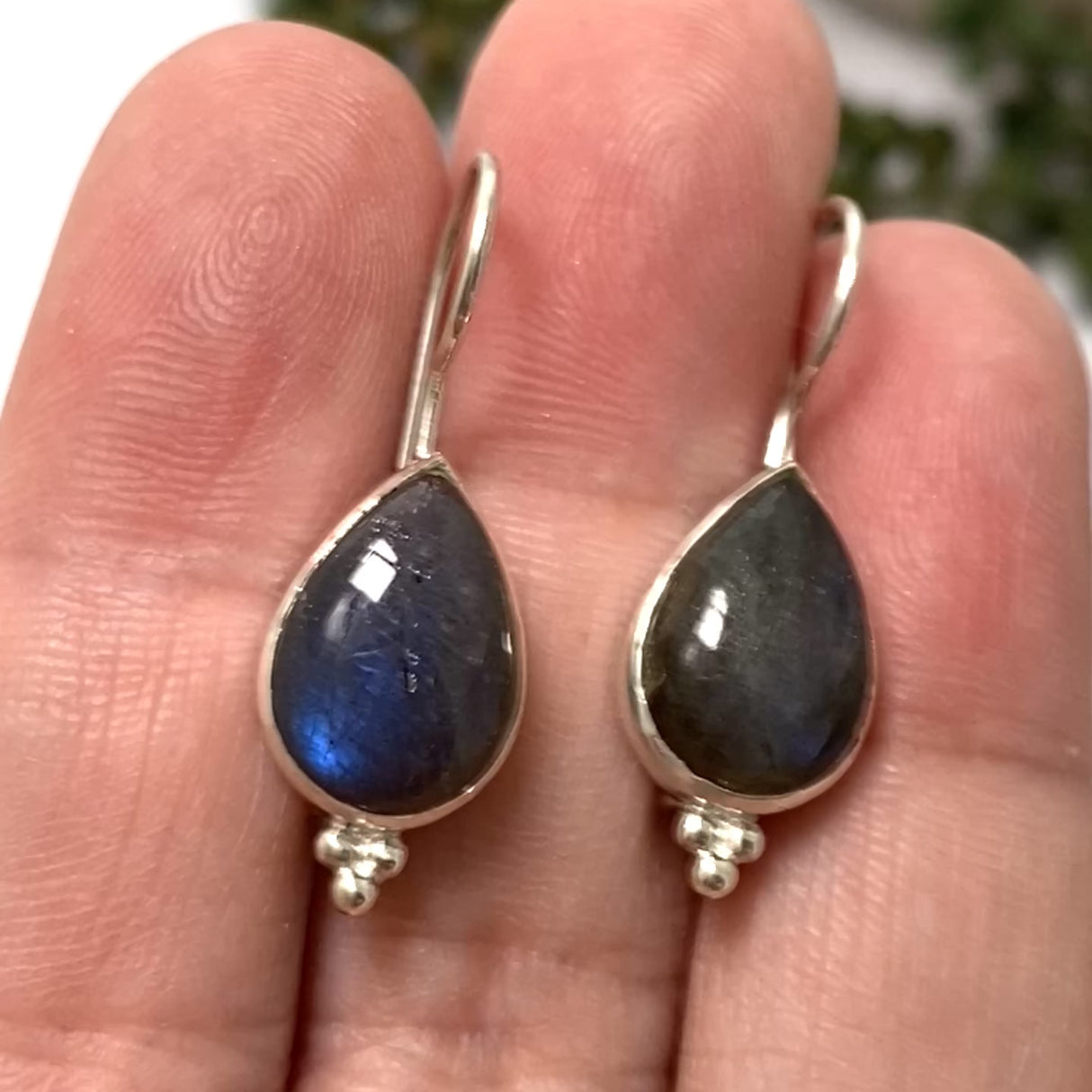 Labradorite Teardrop Cabochon Fixed Hook Earrings PEGJ271