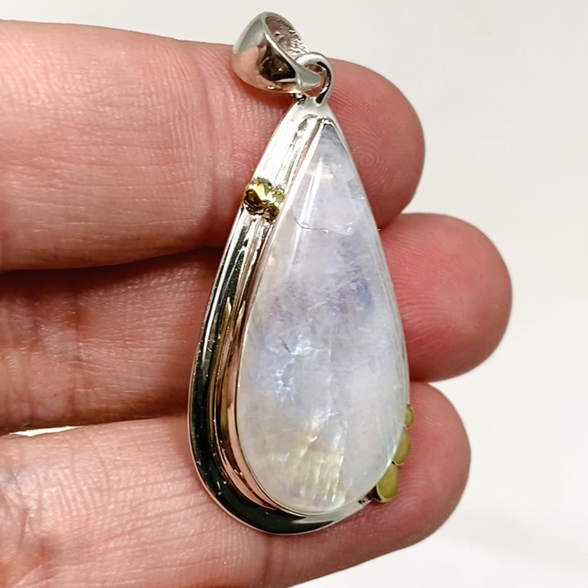 Moonstone Teardrop Pendant with Brass Detailing KPGJ4248