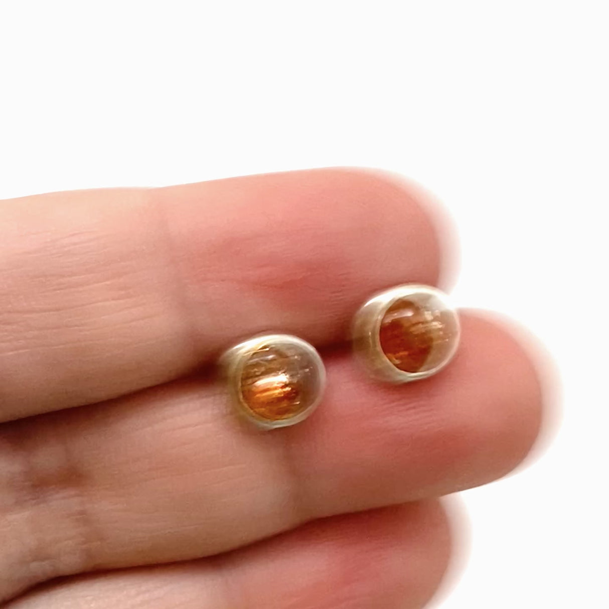 Sunstone Round Cabochon Bezel Set Stud Earrings 7mm PSE032