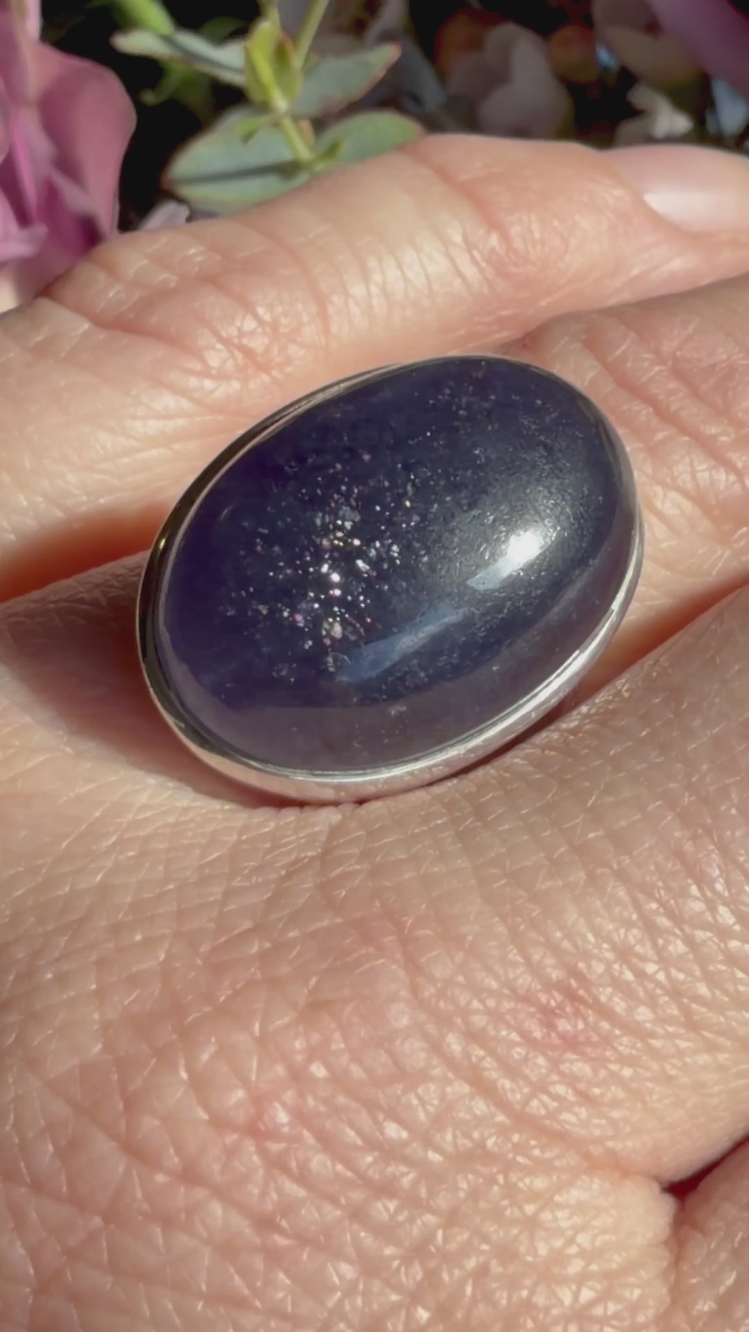 Sunstone in Iolite Oval Cabochon Split Band in Sterling Silver Ring Size 6.5 PRGJ662