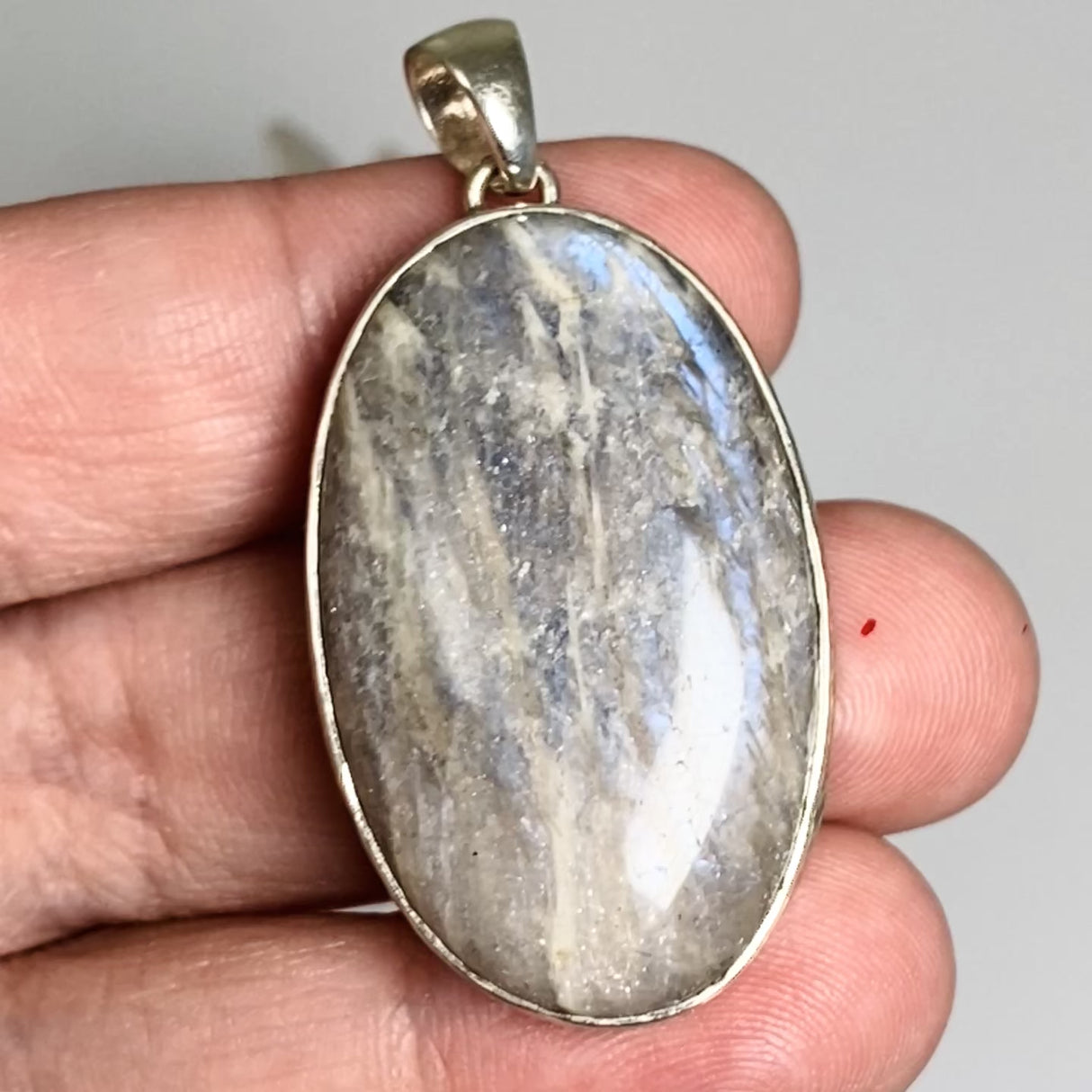 Belomorite (Sunstone with Moonstone "Eclipse" Stone) Oval Cabochon Pendant in a Hammered Setting KPGJ4698