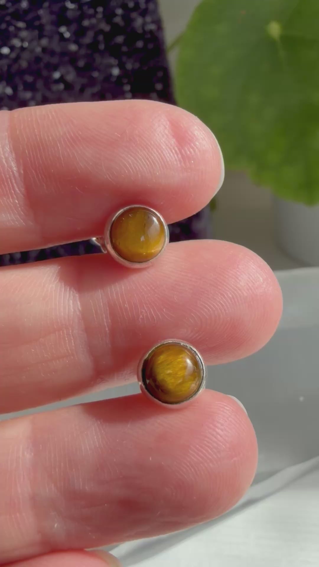 Golden Tiger's Eye Round Cabochon Bezel Set Stud Earrings PSE024