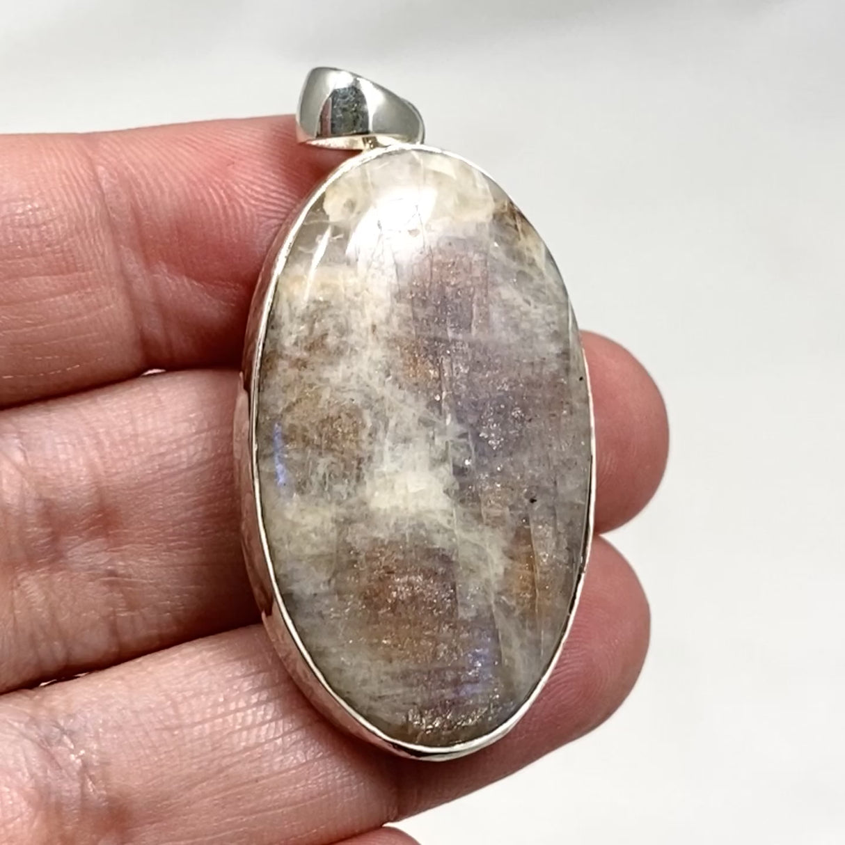 Belomorite (Sunstone with Moonstone "Eclipse" Stone) Oval Pendant with Hammered Setting KPGJ4220