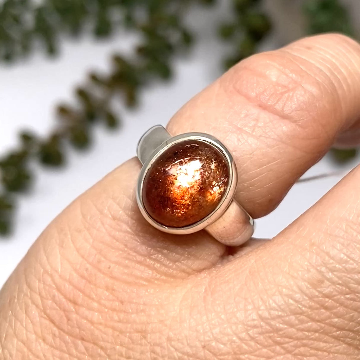 Sunstone Oval Cabochon Ring Size 4.5 PRGJ756