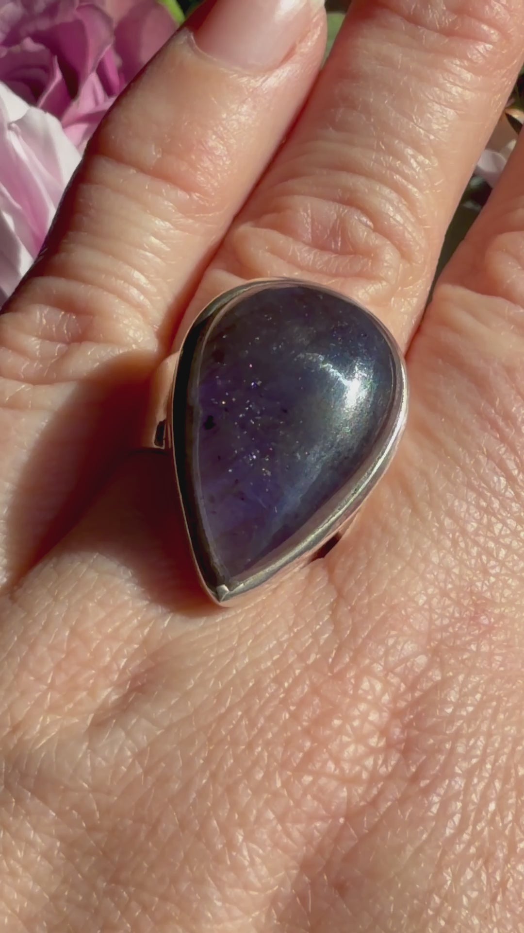 Sunstone in Iolite Teardrop Cabochon in Sterling Silver Ring Size 7 PRGJ670