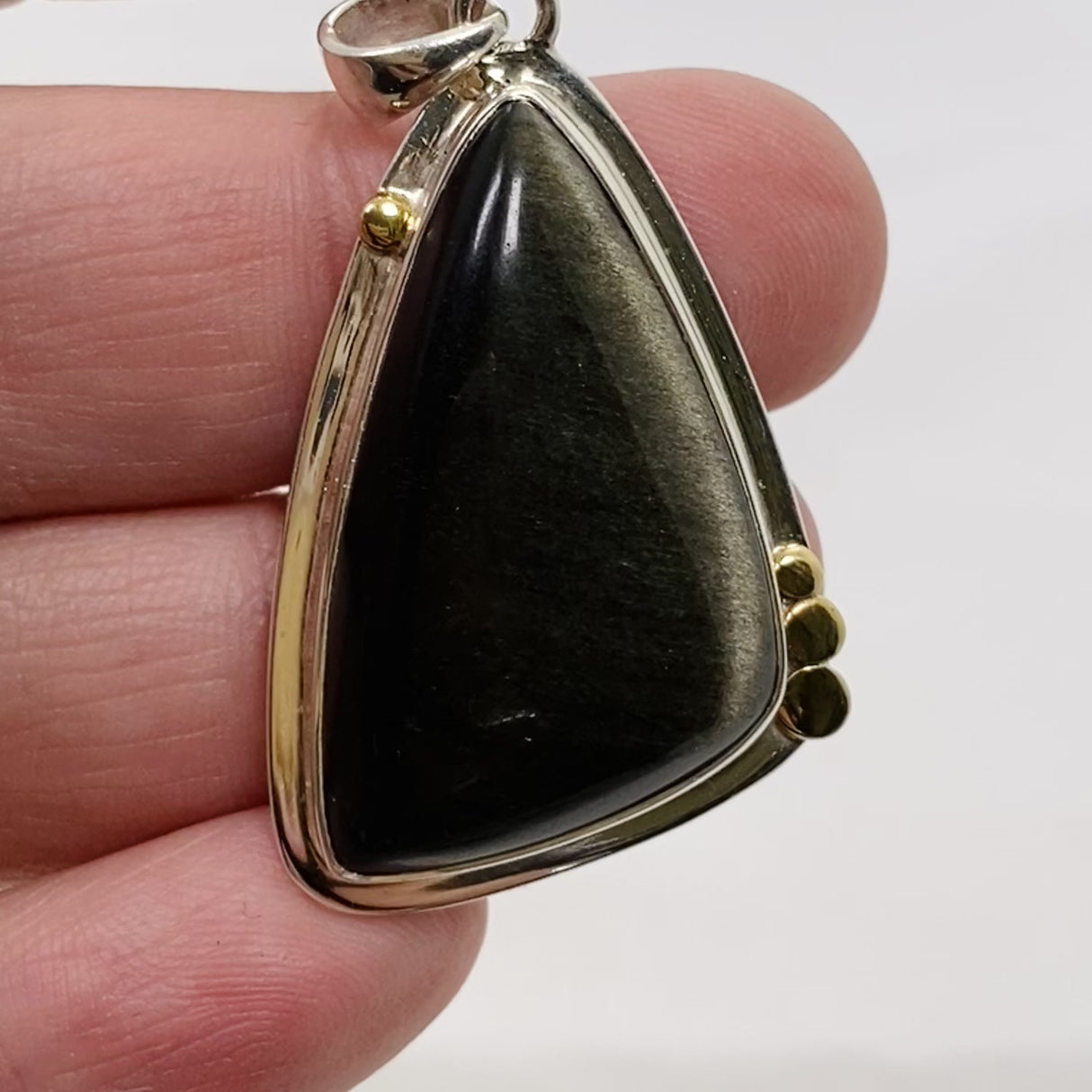 Goldsheen Obsidian Freeform Cabochon Pendant in a Decorative Setting KPGJ4762