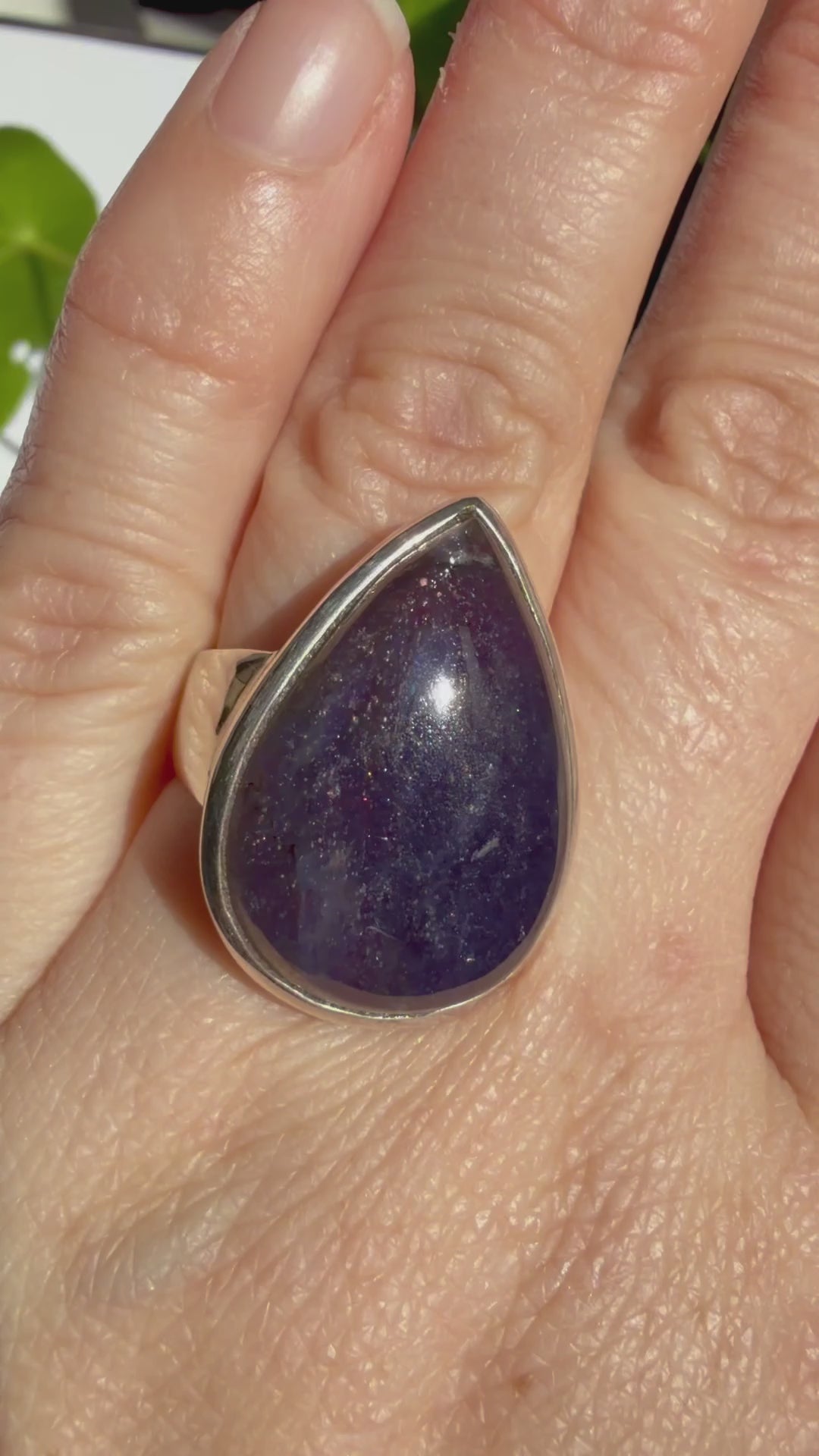 Sunstone in Iolite Teardrop Cabochon in Sterling Silver Ring Size 6.5 PRGJ668