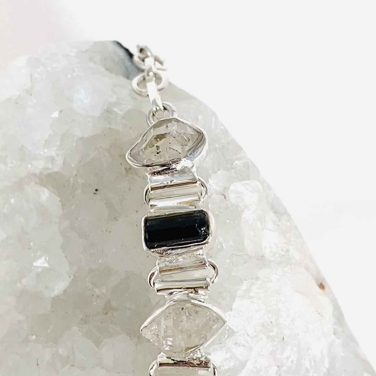 Black Tourmaline and Herkimer Diamond Quartz Bracelet LBGJ-03