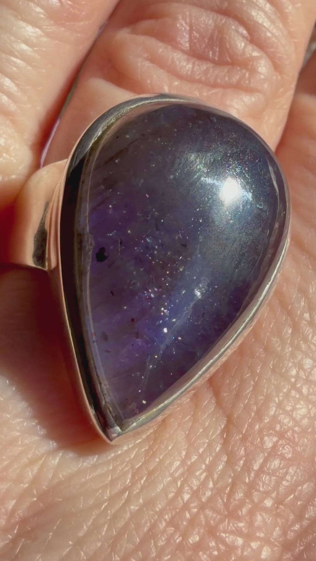 Sunstone in Iolite Teardrop Cabochon in Sterling Silver Ring Size 7 PRGJ670