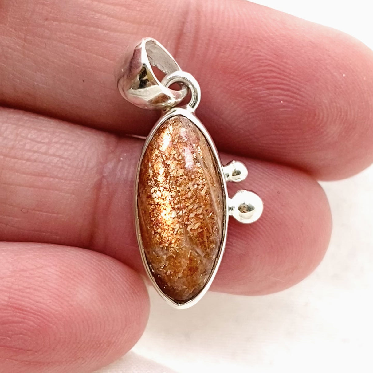 Sunstone Marquise Cabochon Pendant in a Decorative Setting KPGJ4691