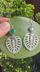 Green Chalcedony & Mother of Pearl Leaf Earrings EEGJ01