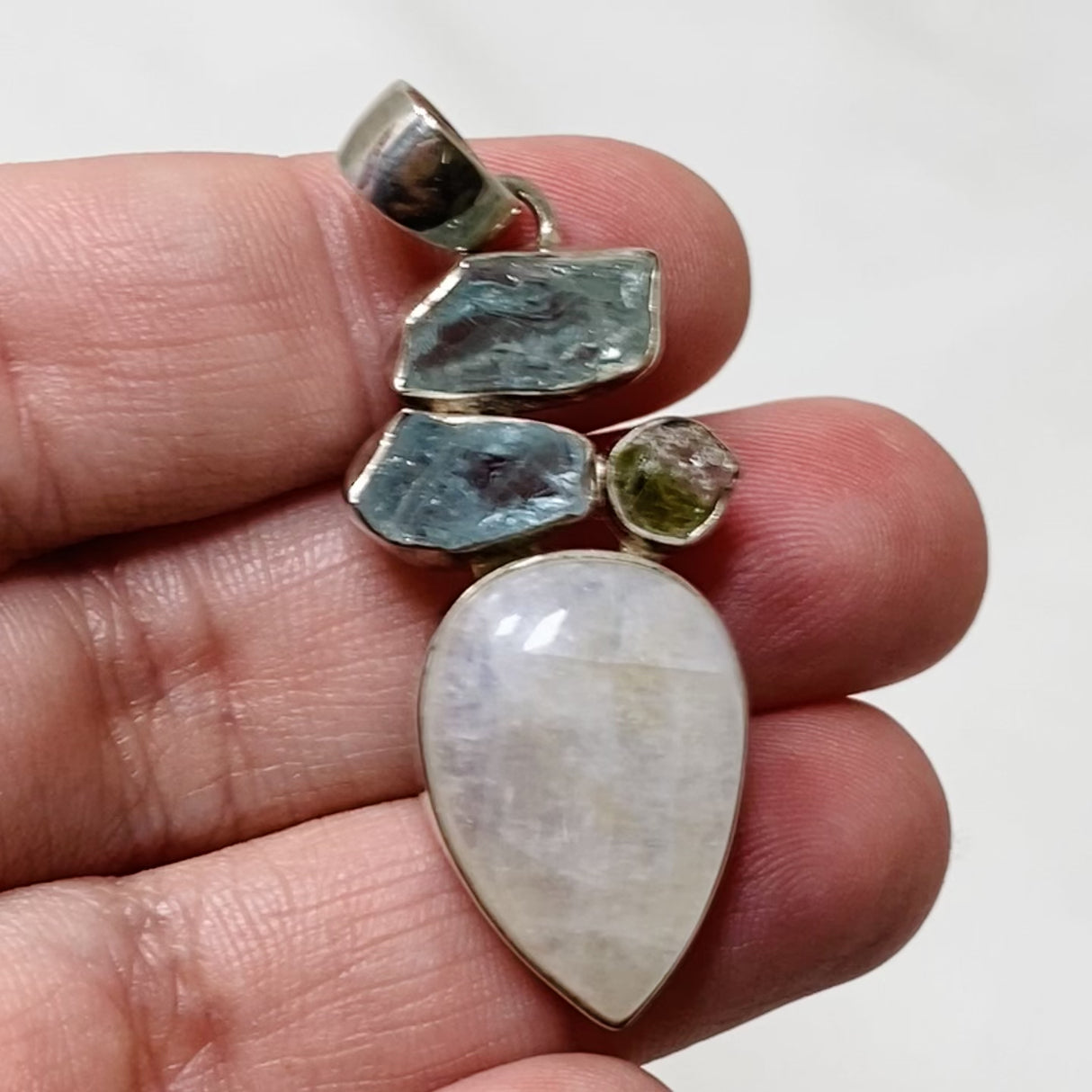 Moonstone multi-stone pendant with Aquamarine and Watermelon Tourmaline KPGJ1521