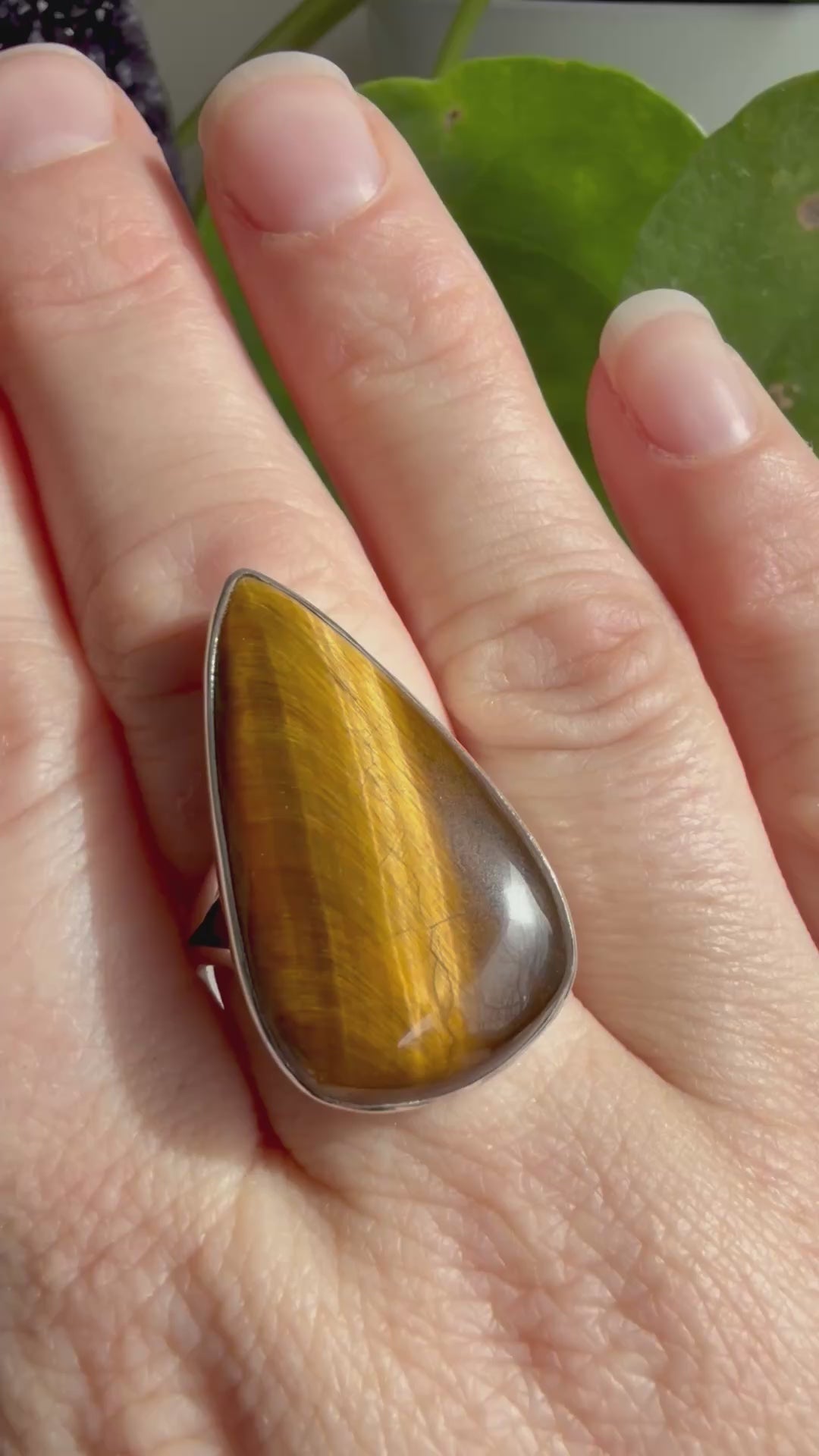 Golden Tiger's Eye Teardrop Sterling Silver Ring Size 9 KRGJ3125
