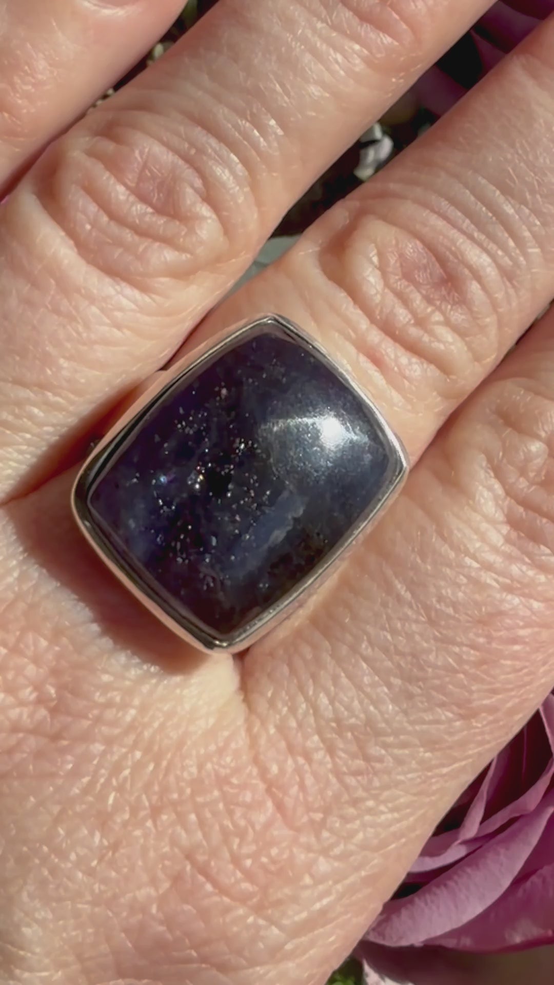 Sunstone in Iolite Rectangular Cabochon in Sterling Silver Ring Size 8 PRGJ666
