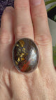 Tiger Iron Oval Ring with Hammered Band, Size 11 KRGJ3064