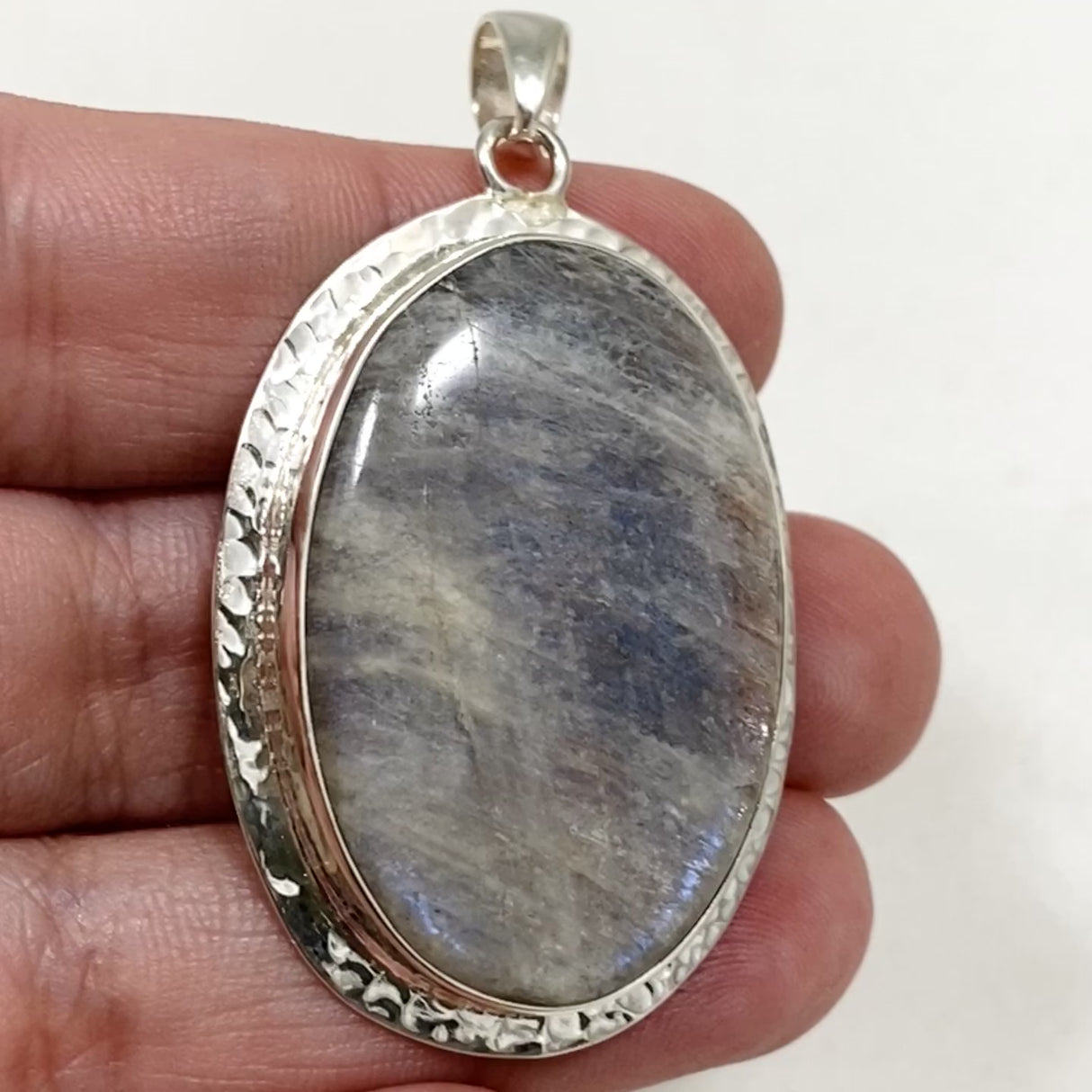 Belomorite (Sunstone with Moonstone "Eclipse" Stone) Oval Pendant with Hammered Setting KPGJ4223