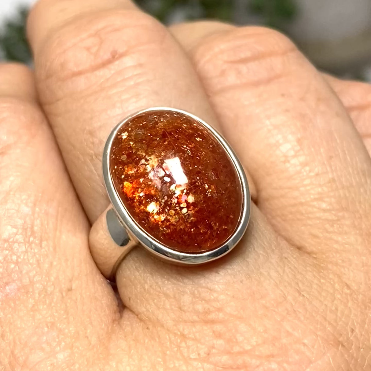 Sunstone Oval Cabochon Ring Size 9 PRGJ754