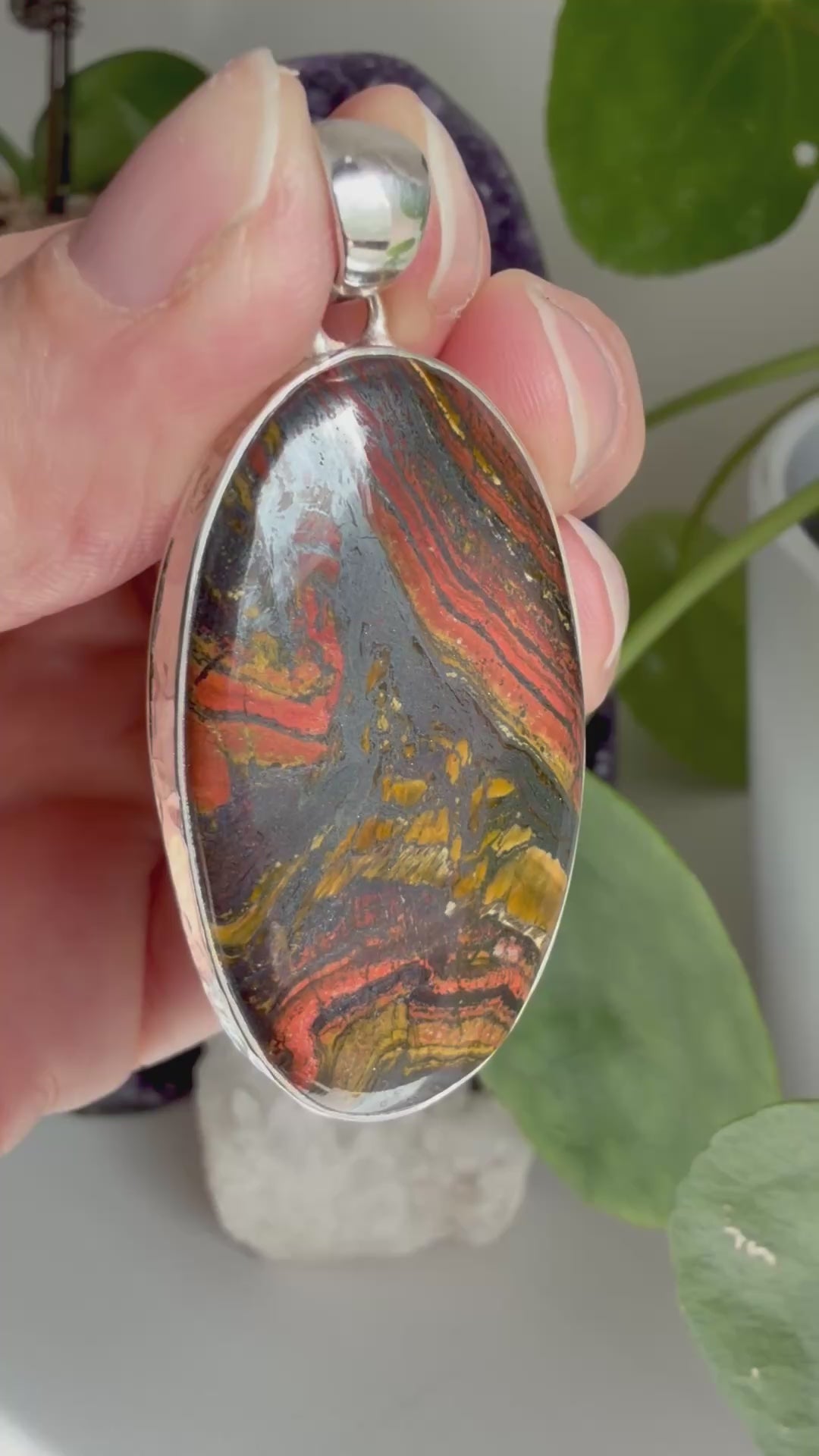 Tiger Iron Oval Sterling Silver Pendant KPGJ4063