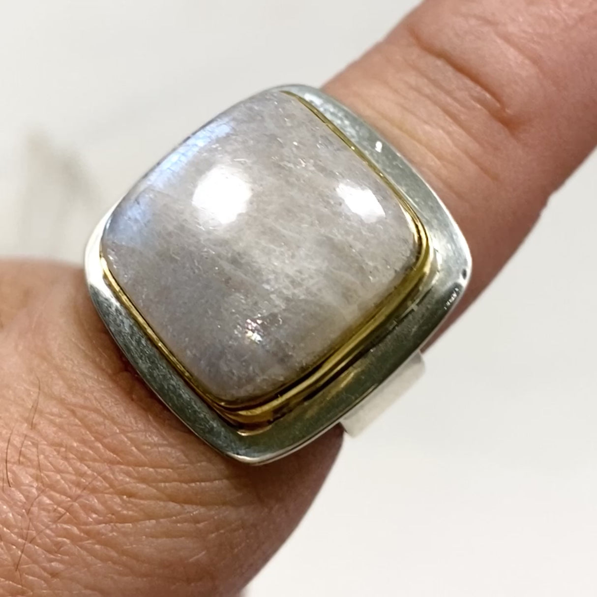 Belomorite (Sunstone with Moonstone "Eclipse" Stone) Square Ring Size 8 KRGJ2804