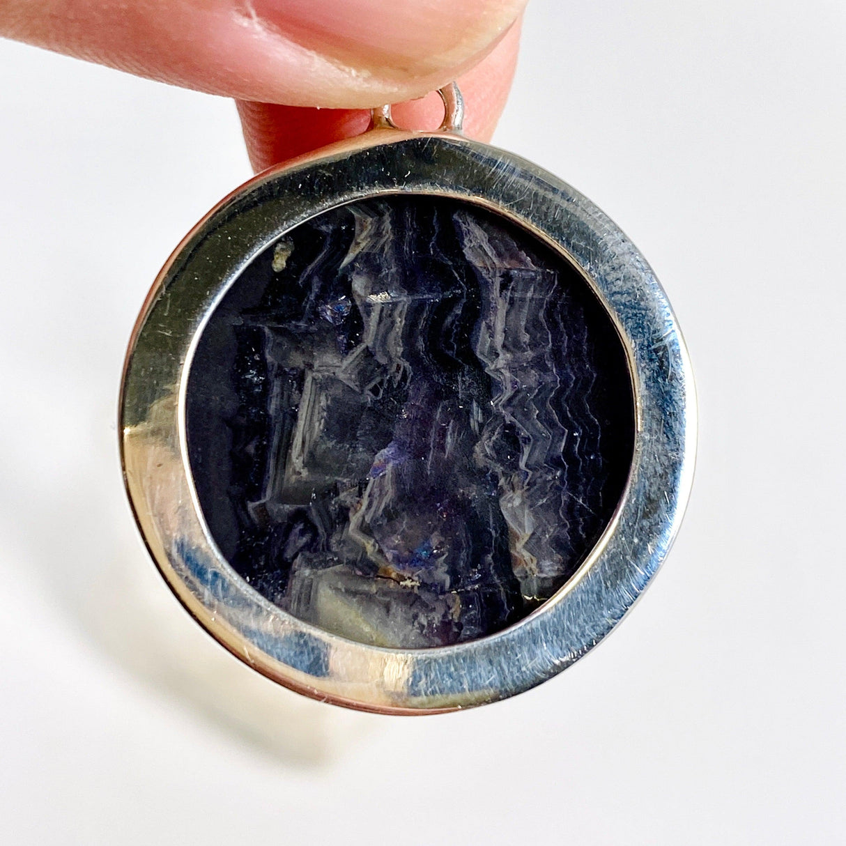 Purple Banded Fluorite round pendant KPGJ3553 - Nature's Magick