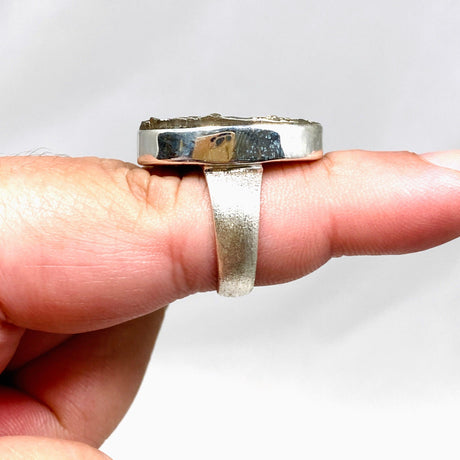 Pyrite Raw Oval Ring with Brushed Silver Band Size 8 KRGJ3193 - Nature's Magick