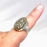 Pyrite Raw Oval Ring with Brushed Silver Band Size 9 KRGJ3194 - Nature's Magick