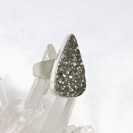 Pyrite Raw Teardrop Ring with Brushed Silver Band Size 10 KRGJ3192 - Nature's Magick