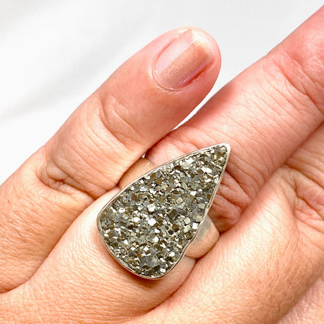 Pyrite Raw Teardrop Ring with Brushed Silver Band Size 10 KRGJ3192 - Nature's Magick