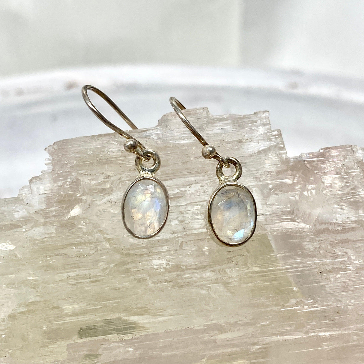 Rainbow Moonstone faceted oval earrings KEGJ795 - Nature's Magick