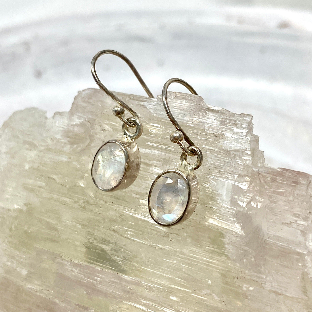 Rainbow Moonstone faceted oval earrings KEGJ795 - Nature's Magick