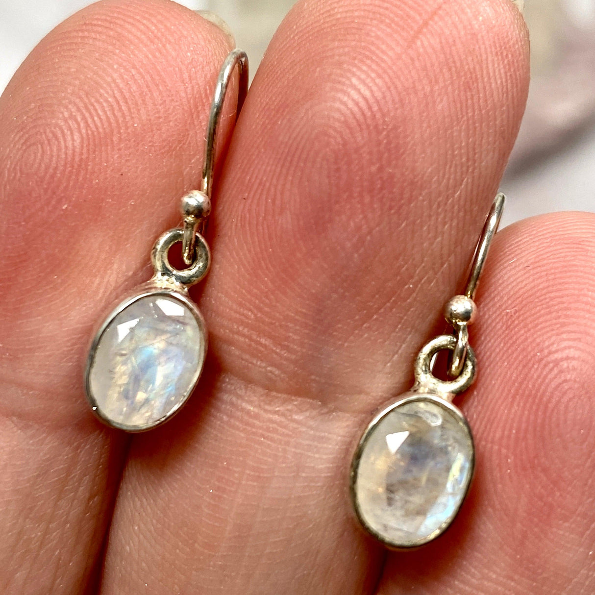 Rainbow Moonstone faceted oval earrings KEGJ795 - Nature's Magick