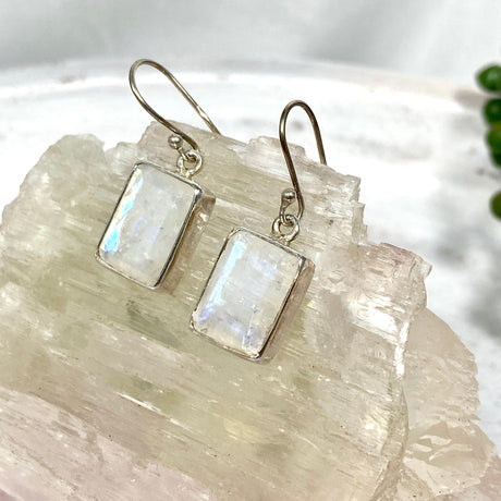 Rainbow Moonstone faceted rectangular earrings KEGJ797 - Nature's Magick