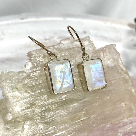 Rainbow Moonstone faceted rectangular earrings KEGJ797 - Nature's Magick