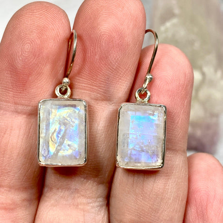 Rainbow Moonstone faceted rectangular earrings KEGJ797 - Nature's Magick