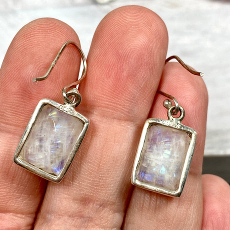 Rainbow Moonstone faceted rectangular earrings KEGJ797 - Nature's Magick