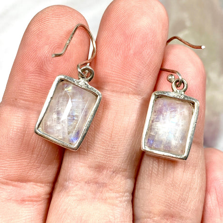 Rainbow Moonstone faceted rectangular earrings KEGJ797 - Nature's Magick