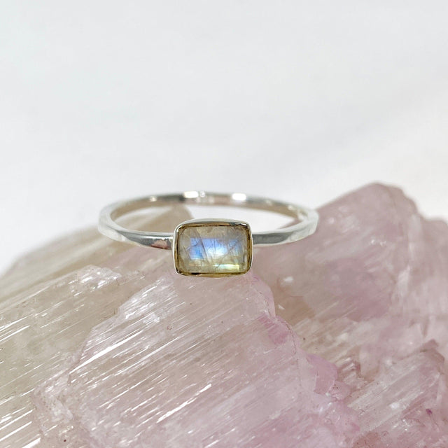 Rainbow Moonstone Rectangular Faceted Fine Band Ring R3793-RMS - Nature's Magick