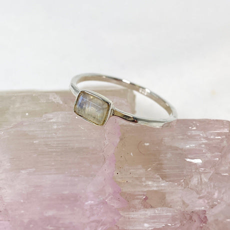 Rainbow Moonstone Rectangular Faceted Fine Band Ring R3793-RMS - Nature's Magick